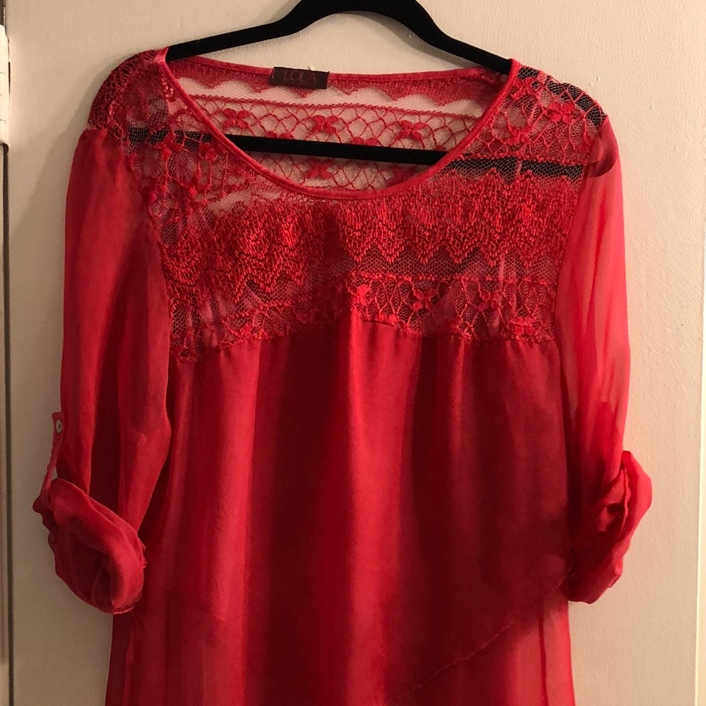 Italian gorgeous breezy 2 piece blouse red